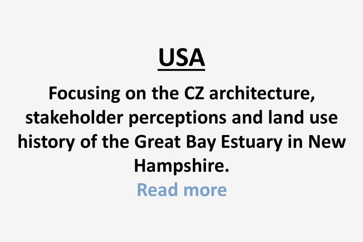 Focusing on the CZ architecture, stakeholder perceptions and land use history of the Great Bay Estuary in New Hampshire.